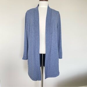 T by Talbots Heather Blue Open Front Cardigan Pockets Size L